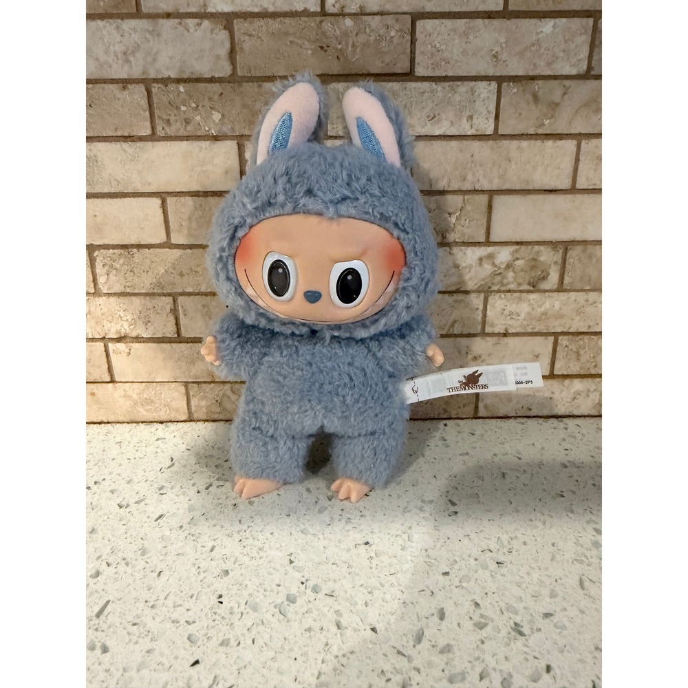 Labubu Vinyl Plush Doll Light Blue Fuzzy Bunny Costume